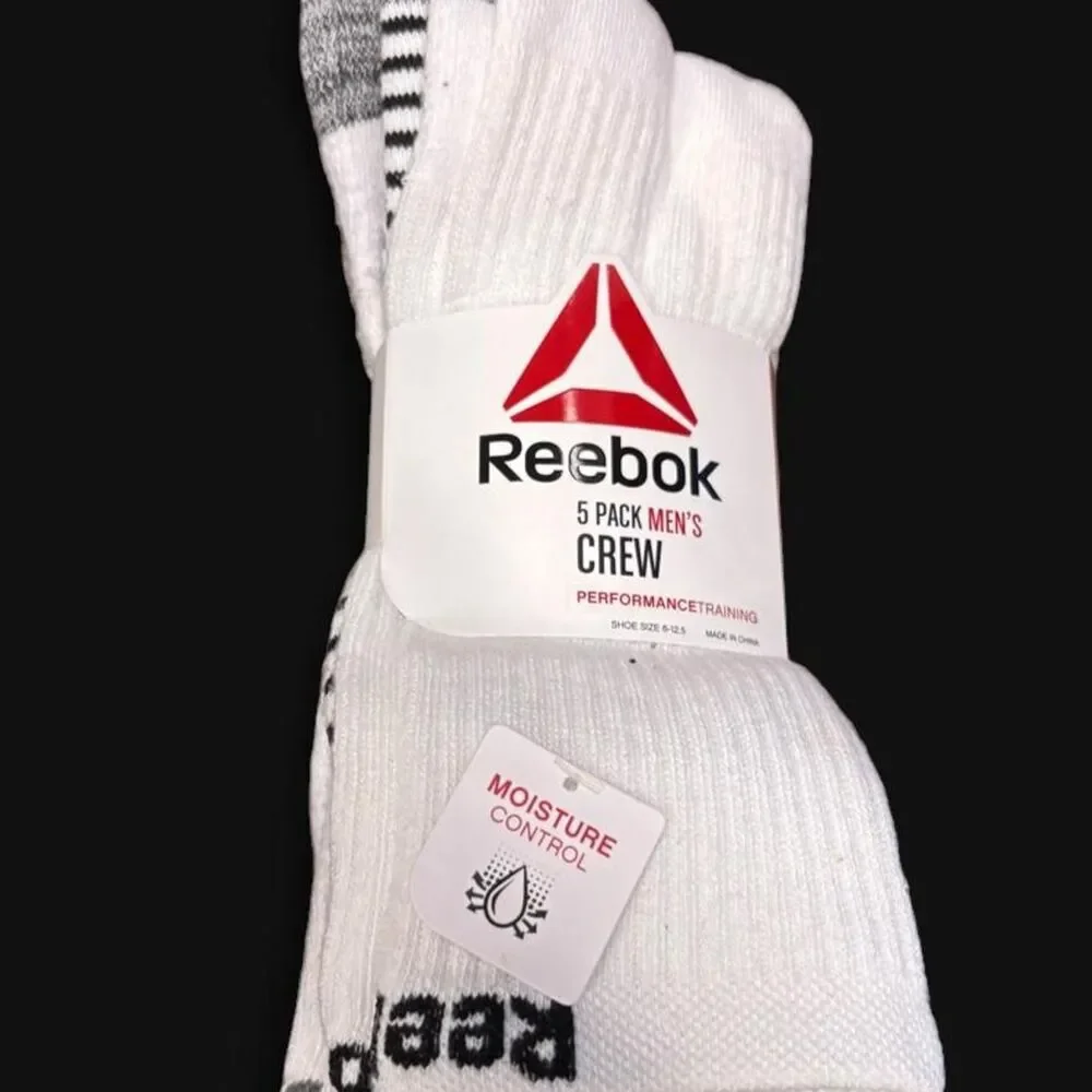 Reebok Men’s 5 Pack Crew Performance Training Socks White Size 6-12.5